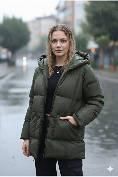 İpli Women's Puffer Jacket – Oversized , Winter Hooded , Front Pocket, Windproof