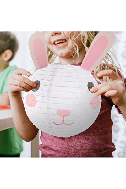 VENITIVO VINDEM CELOR INTELIGENTI White paper lampshade VENITIVO® for chandelier, rabbit model with 3D ears, 30 cm, white-pink