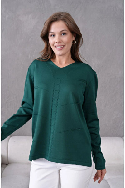 Nacar Triko Genç Anne Mevsimlik V Yaka Kazak