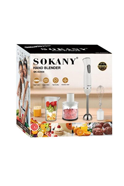 SOKANY 4-in-1 Hand Blender Set SK-02004, 600W Stainless Steel Blender with Chopper, Whisk & Cup