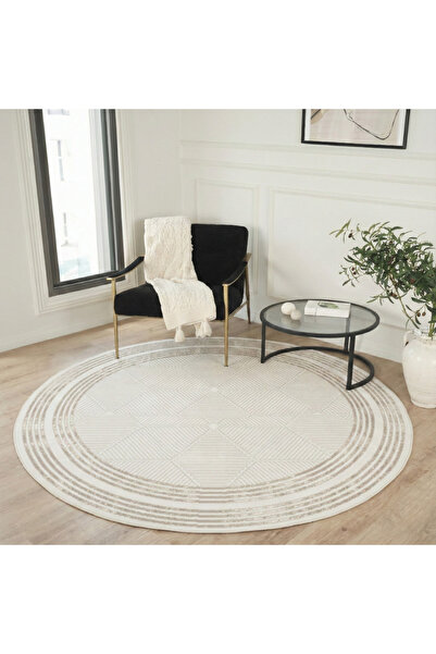 Esperya Home Effect Modern Premium Bej Dokuma Halı, Yumuşak Dokulu Sade, Salo...