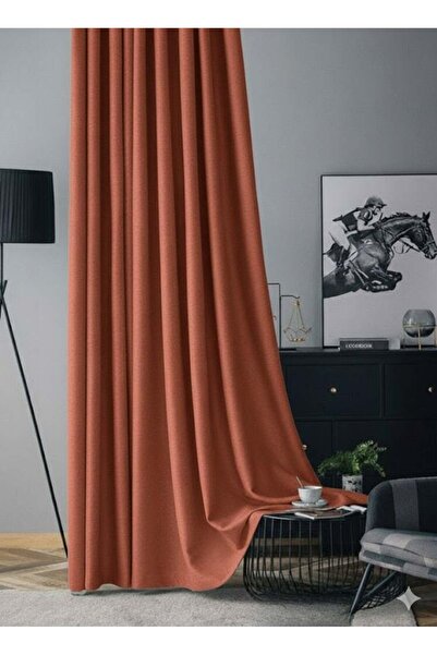 mis home ev tekstil Soft Kadife Fon Perde 90 cm Sık Pile Koyu Kiremit