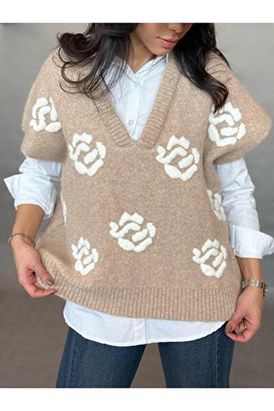 Lavanta Tekstil Rose Embroidered Shirt Sweater Set