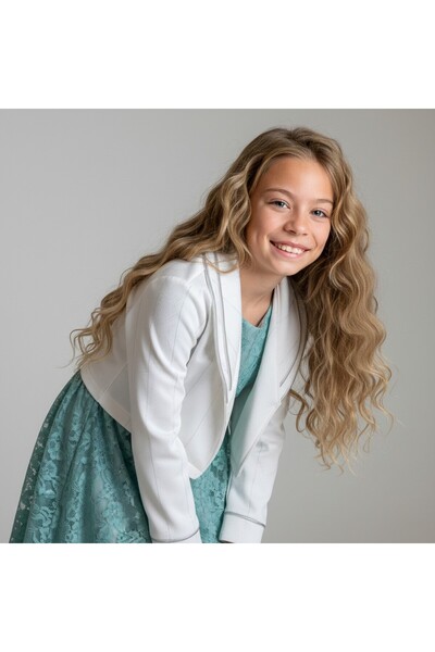 FESSHERA KİDS Girls' Dress with Lace Bolero Jacket Stylish Design Cotton Evening Dress Set