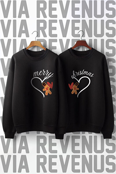 Vordevia Cookie New Year Christmas Printed Crew Neck 3 Thread Ş Fleece-Lined Lover Combination Sweatshirt