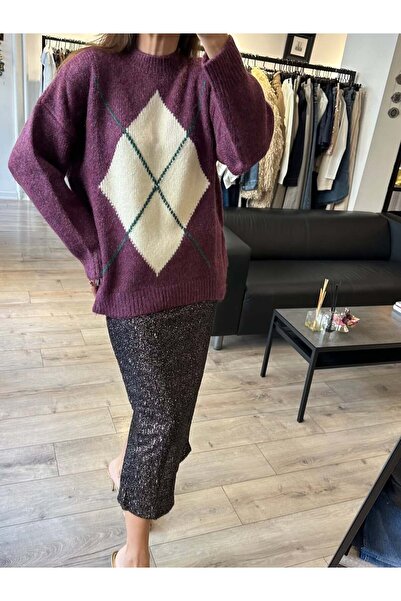 Lavanta Tekstil Pulover din tricotaje cu model diamant