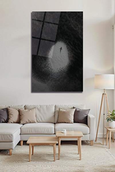 B&G DESIGN Pictură pe sticlă cu rechin alb-negru și trupă de pești - Viața să...