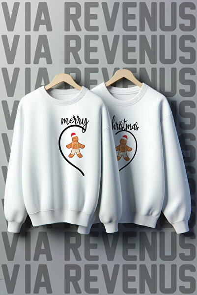 Vordevia Merry Christmas Cookie New Year's Eve Christmas Printed Crew Neck 3 Thread Ş Fleece-Lined Lover Combination Sweatshirt