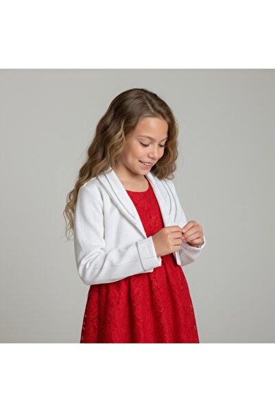 FESSHERA KİDS Girls' Dress with Lace Bolero Jacket Stylish Design Cotton Evening Dress Set
