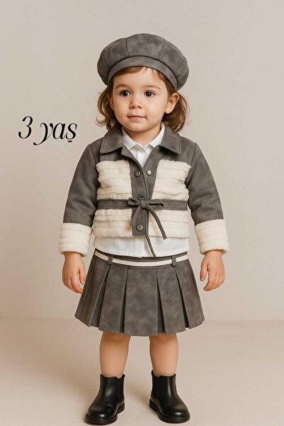 KATIA Girl's Stylish Winter Set |   Plush Detailed Jacket & Skirt Combination |   Trend New Season”