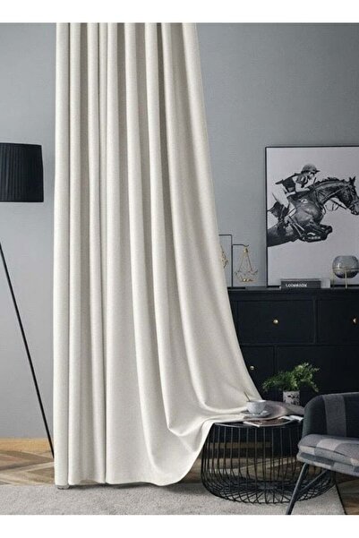 mis home ev tekstil Soft Kadife Fon Perde 90 cm Sık Pile Kırık Beyaz