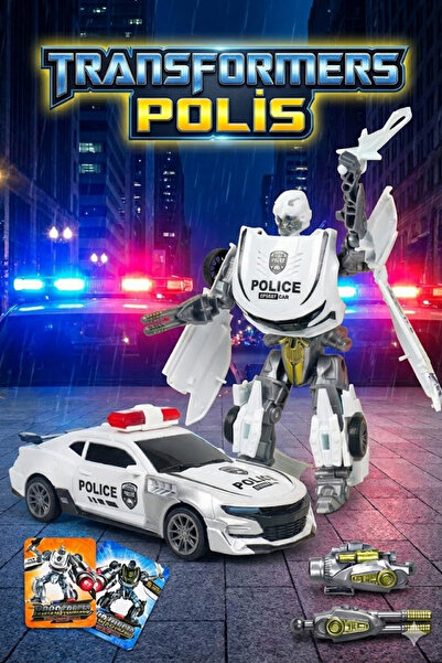 craftivio Transformers Dönüşen Robot Araba Polis Figürü Beyaz - Kılıç ve Sila...