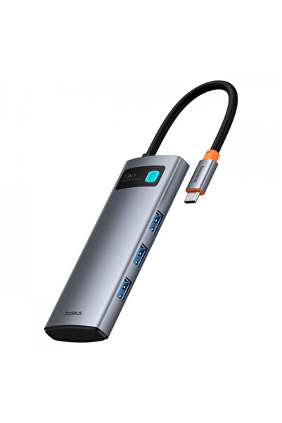 Baseus Hub USB-C Metal Gleam, 3 x USB-A 3.0 - 1 x USB-C - 1 x HDMI - 1 x SD - 1 x microSD, Gri
