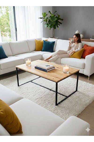 Kırlenta ADA 90 X 60 ÇAM ORTA SEHPA MASA YAN SEHPA METAL SEHPA DEKORATİF SEHPA