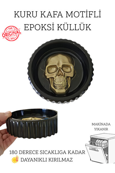 pınaxar Χειροποίητο εποξειδικό τασάκι με σχέδιο κρανίου, διάμετρος 12,5 εκ.