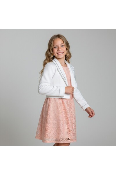 FESSHERA KİDS Girls' Dress with Lace Bolero Jacket Stylish Design Cotton Evening Dress Set