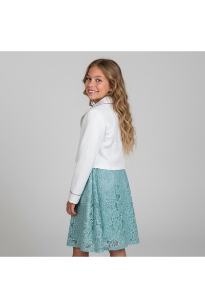 FESSHERA KİDS Girls' Dress with Lace Bolero Jacket Stylish Design Cotton Evening Dress Set