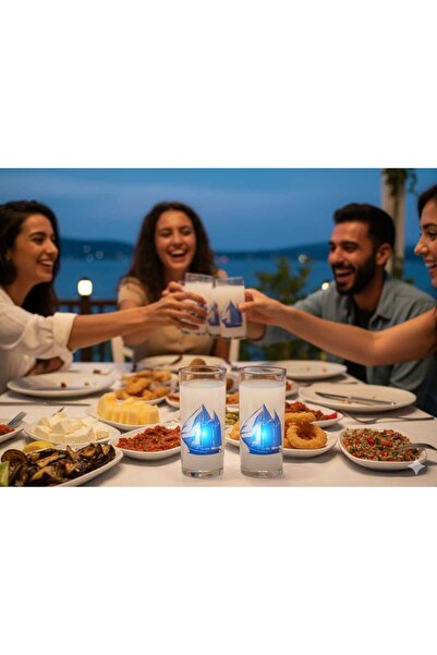 Paşabahçe Blue Sail 4-Piece Raki Glass Set – Marine Concept (200 ml)