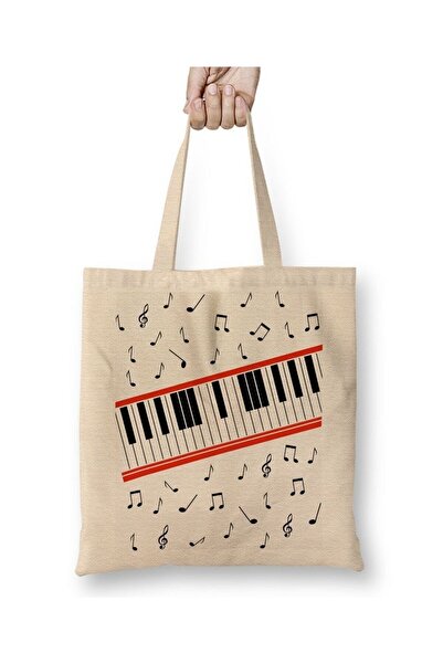 Toyaso Piano Piano Music Notes White Cloth Bag Long Handle Shopping Bag Beach Bag
