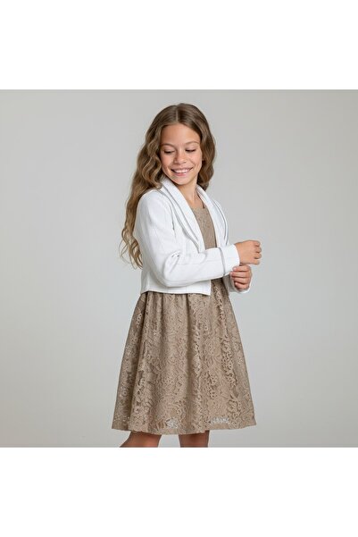 FESSHERA KİDS Κοριτσίστικο φόρεμα με δαντέλα μπολερό και σακάκι Κομψό σχέδιο βαμβακερό βραδινό φόρεμα