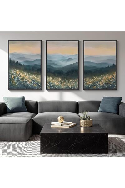 ALAYRA International مجموعة من 3 لوحات فنية تجريدية محايدة مؤطرة على قماش (40...