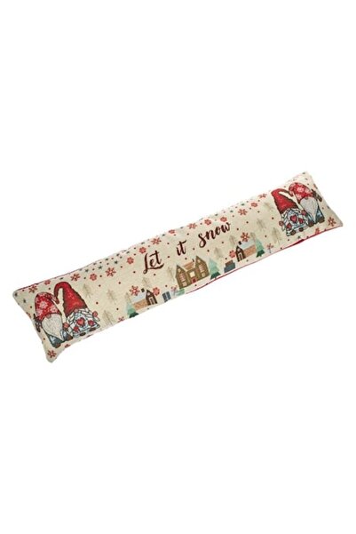 VENITIVO VINDEM CELOR INTELIGENTI Christmas Draft Stopper 90x20cm - Gnome 'Let It Snow', Ecru and Red with Gold Thread
