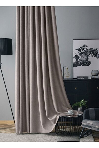 mis home ev tekstil Soft Kadife Fon Perde 90 cm Sık Pile Koyu Vizon