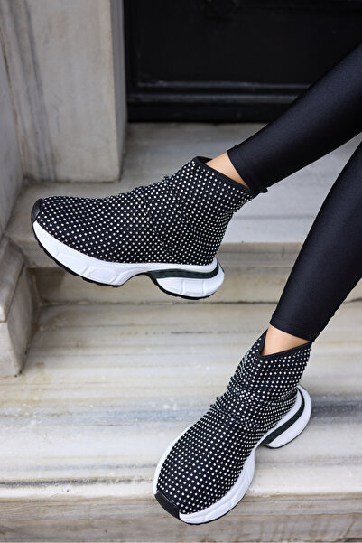 ANGELİNA JONES Dejaa Women's Black and White Leather Sports Boots