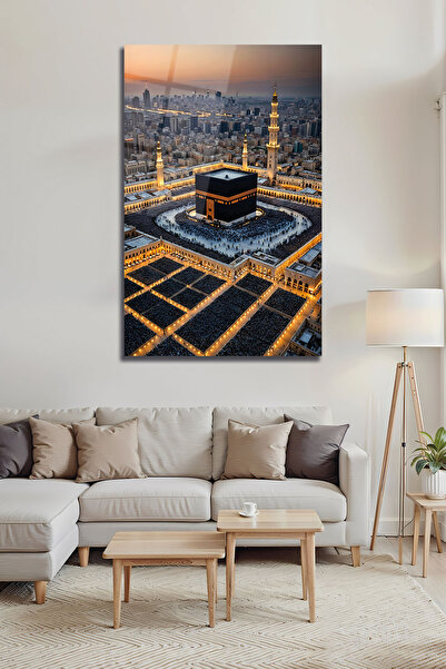 B&G DESIGN Kabe Manzarası Mekke Mescid-i Haram Panoramik Dini Dekoratif Cam Tabl