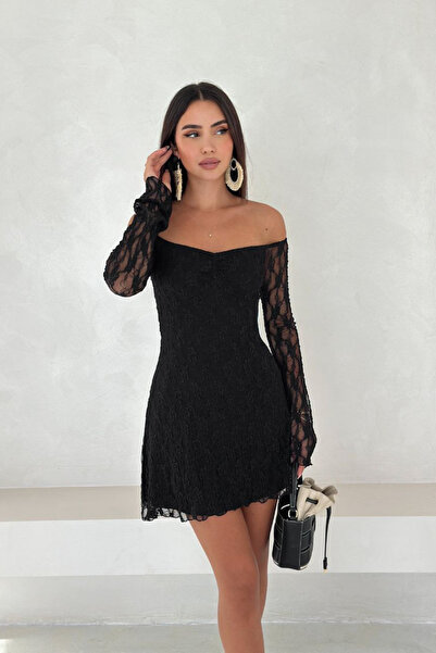 MİROR Women's Black Lace Detailed Mini Dress