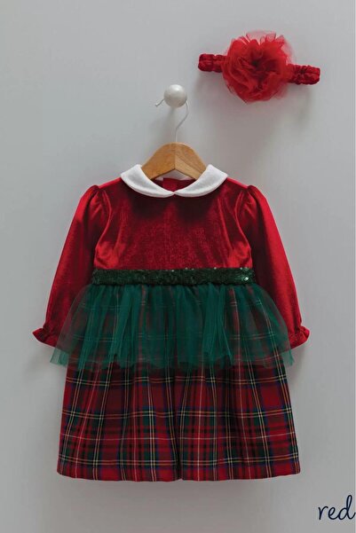 Caramell New Year's Special Red Baby Girl Dress Bandana