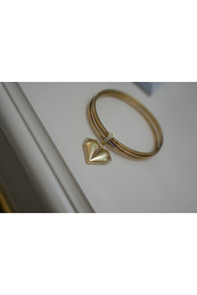 azraaccesoryy Çelik 14K 316L Ajda Üçlü Kalp Charmlı Bilezik
