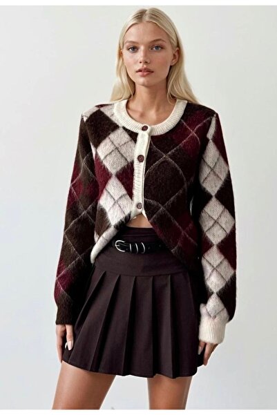 MARLİNG Baklava Patterned Feathered Knitwear Cardigan