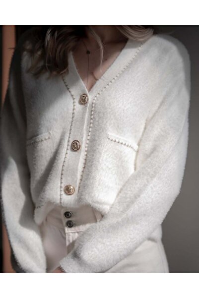 Lavanta Tekstil Soft Cardigan with Gold Button Detail