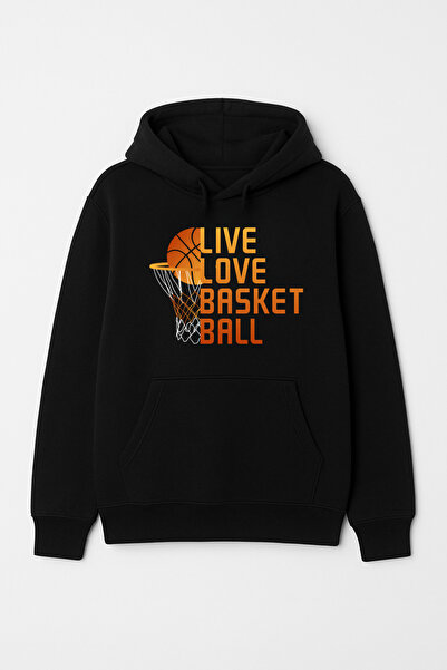 CALKARCOLLECTION سويت شيرت Live Love Basketball للجنسين بغطاء رأس (هودي)