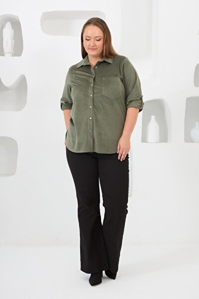 RMG Velvet Plus Size Snap Sleeve Shirt