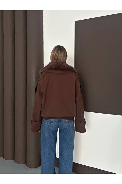 manana fashion Yakas Fur Detailed Elastic Waist Coat