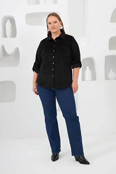 RMG Velvet Plus Size Snap Sleeve Shirt