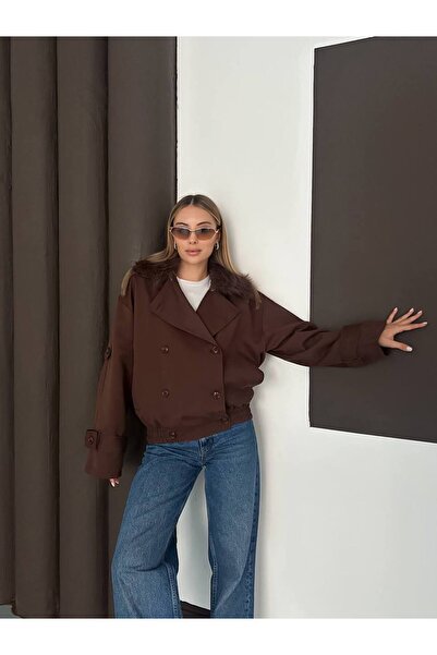 manana fashion Yakas Fur Detailed Elastic Waist Coat