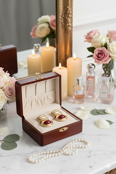 Dorvina Brass Women's Earrings Gold Burgundy Color Vintage Non-Tarnish |   Stylish and Durable Jewelry, Accessory