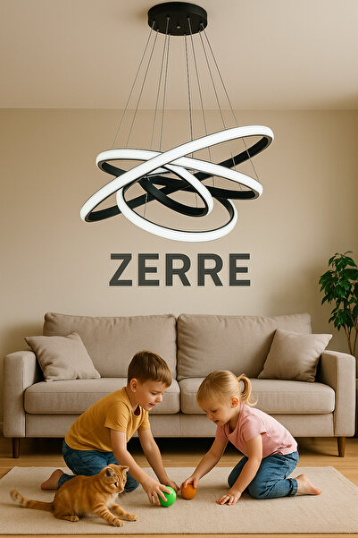 ZERRE Shop BELLA Siyah 4'lü Yeni Ultra Süper Beyaz Ledli Avize