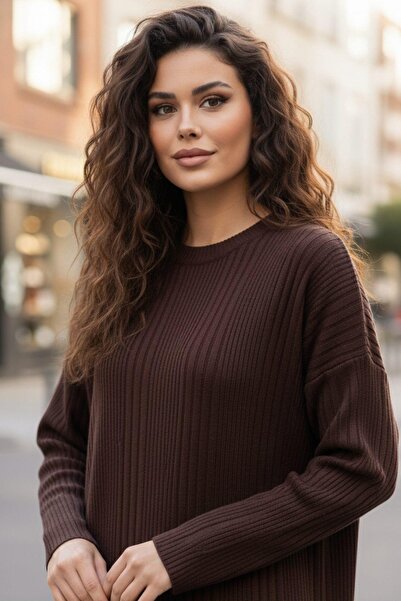 Mossta Καφέ Μίνιμαλ Σχέδιο Μακρύ Πλεκτό Φόρεμα