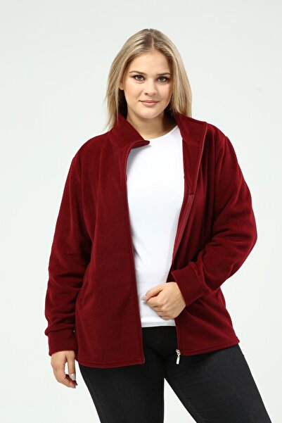 ÜMİTEKS KİDS CLUB Unisex Winter Fleece Cardigan Burgundy Zippered Winter
