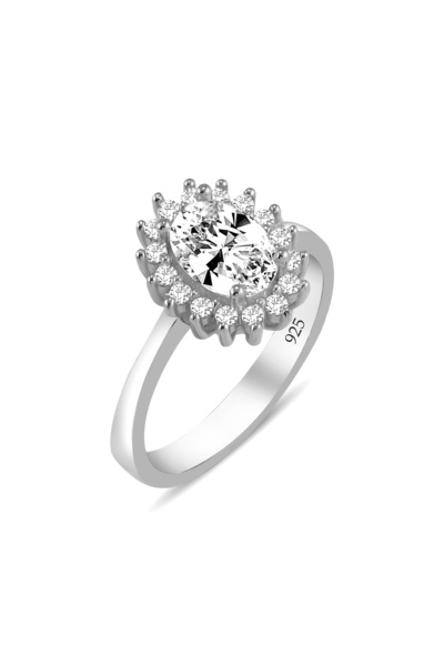 SARIASLAN Oval Taşlı Pırlanta Kalitesinde Anturaj Model Zirkon Damla Gümüş Yü...