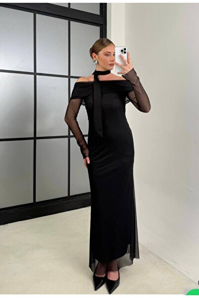 LİNDALİNA TEKSTİL Stone Tulle Dress Madonna Collar