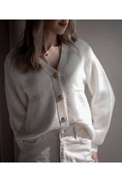 Lavanta Tekstil Soft Cardigan with Gold Button Detail