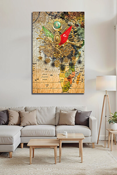 B&G DESIGN Tablou decorativ din sticlă, tematică cu hartă a lumii și stema ot...