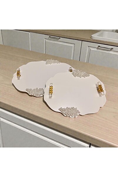 Online Home Market 2-Piece Promise & Engagement Ring – Plexiglass Coffee Serving Tray Set |   Pearl Patterned Oval Tray