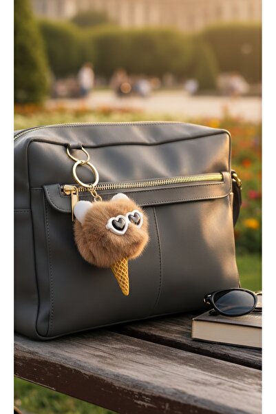 Şirin Gözlüklü Dondurma Ponpon Peluş Anahtarlık