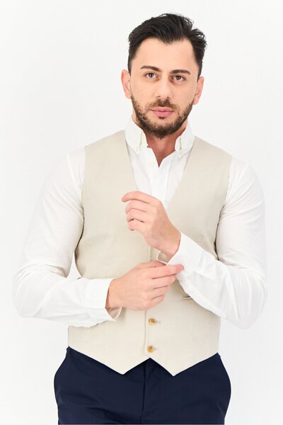 ASOS سترة رجالية بدون أكمام بتصميم عادي، لون كريمي